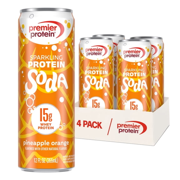 Premier Protein, Sparkling Protein Soda, 15g Protein, Pineapple Orange, 12 Fl Oz, 4 Ct