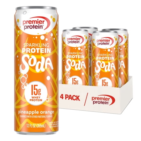 Premier Protein, Sparkling Protein Soda, 15g Protein, Pineapple Orange, 12 Fl Oz, 4 Ct