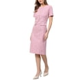 thumbnail image 4 of INSPIRE CHIC Women's Tweed Dress Button Decor Short Sleeve Elegant Work Sheath Dress L Pink, 4 of 5