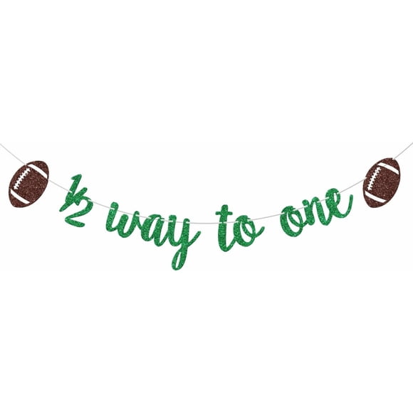 Football 1/2 Way to One Banner, Football Half Birthday Decorations, 6 Months Birthday Banner, Rugby Sports Themed Baby Shower Half Bday Party Decorations, Green Glitter