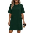 thumbnail image 3 of Summer Beach Dresses for Womens 2026 Oversize Fashion Casual Solid Color Short Sleeve Round Neck Bandage Dress Ladies Skirt, 3 of 7
