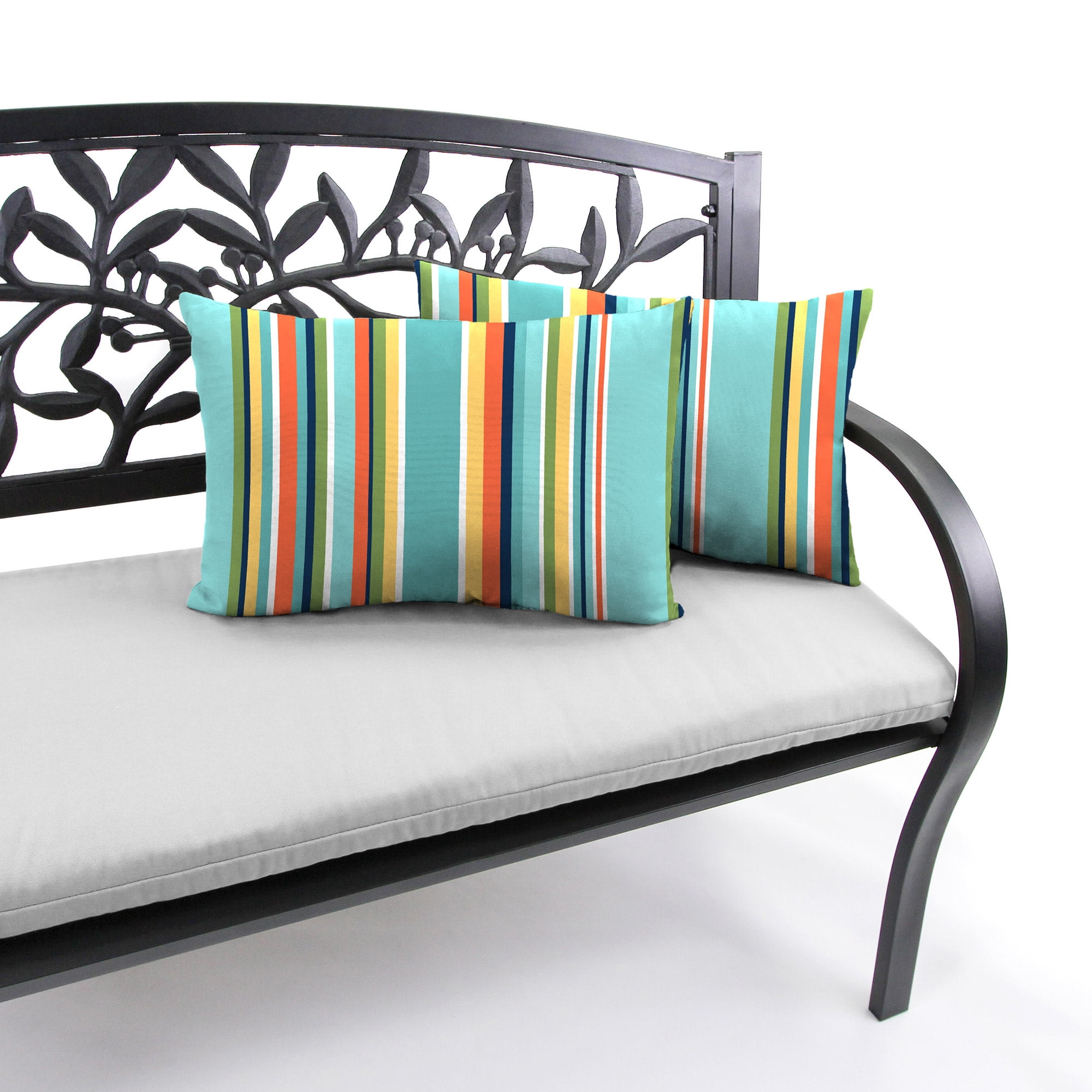 Jordan Manufacturing 12" x 18" Mamba Pelican Turquoise Stripe Rectangular Outdoor Lumbar Throw Pillow (2 Pack)