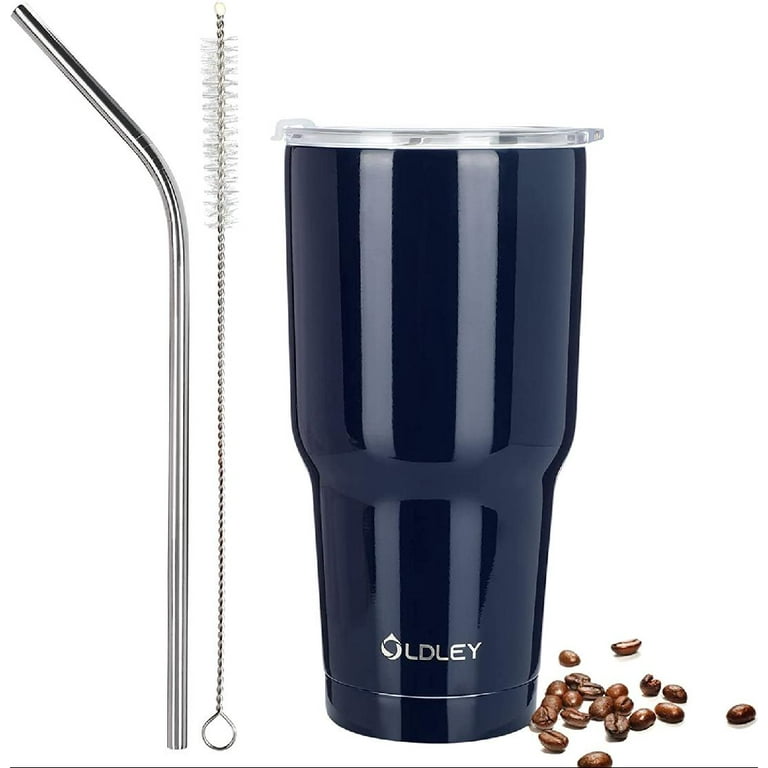 Insulated Travel Mug with Straw and Ceramic Lined Coating 30 oz Tea Vacuum  Coffee Tumbler with Lid and Brush, Oxford Blue 