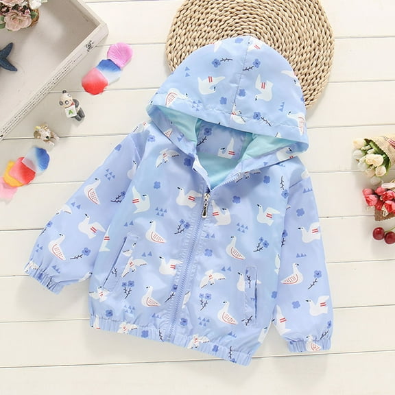 SGFCWSX Girls Windbreaker Jacket with Hood Kids Waterproof Coat Lightweight Casual Jackets Light Blue Size 4 Years
