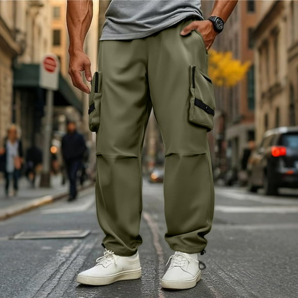 ZMFXJPE Mens Casual Pants Elastic Waist Drawstring Mens Hiking Pant Men's Hiking Cargo Pants Pants for Men Construction Pants for Men(Army Green,XL)