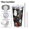 thumbnail image 4 of 16oz Tumblers Halloween Pumpkin Skull Pattern Stainless Steel Vacuum Insulated Double Wall Travel Tumbler Cups Mug with Lid and Straw,Cleaning Brush for Coffee,Tea, 4 of 4
