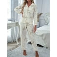 thumbnail image 4 of Women Chiffon Floral Print Pajama Set - Long Sleeve Lapel Collar Top with Pocket, 4 of 5
