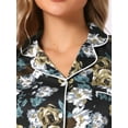 thumbnail image 4 of DARING DIVA Women's Silk Short Sleeves Floral Satin Pajama Sets XS Black Flowers, 4 of 6