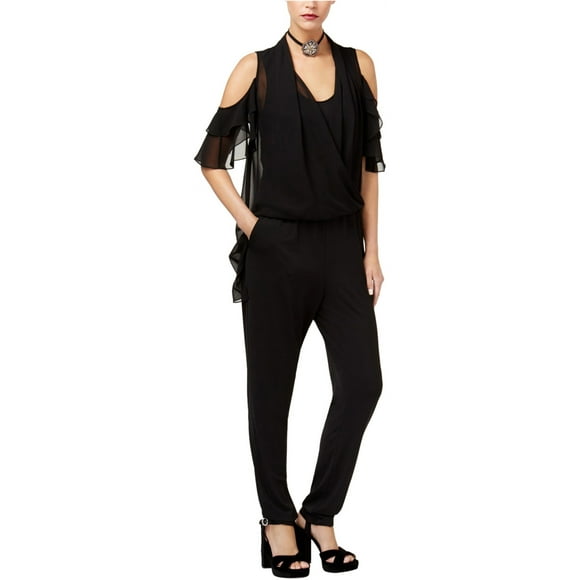 Kobi Womens Wrap-Front Jumpsuit, Negro, XS