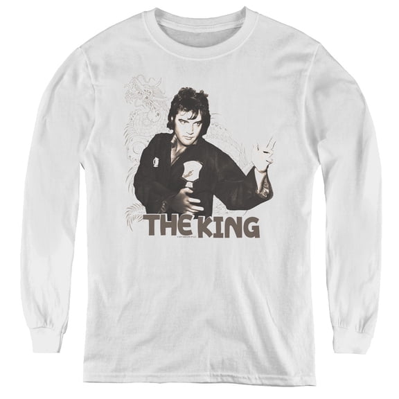 Elvis Presley Fighting King Youth Long Sleeve T-Shirt White