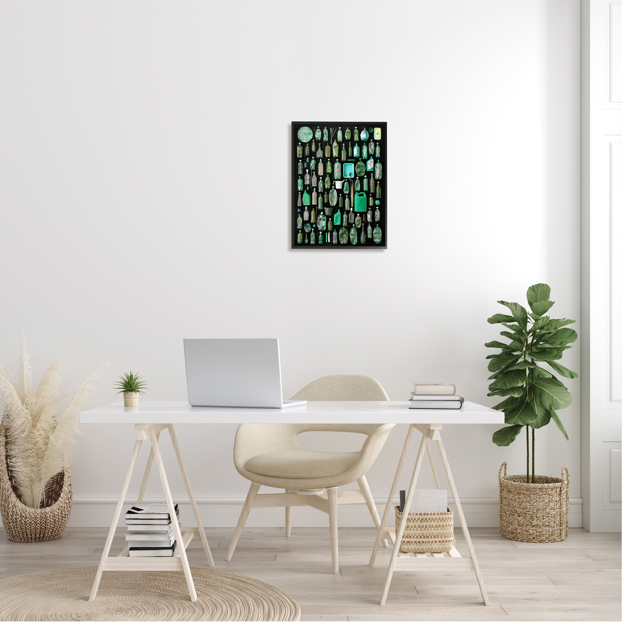 Stupell Industries Modern Plastic Waste Jetsam Various Green Bottles Framed Wall Art, 16 x 20, Design by Barry Rosenthal