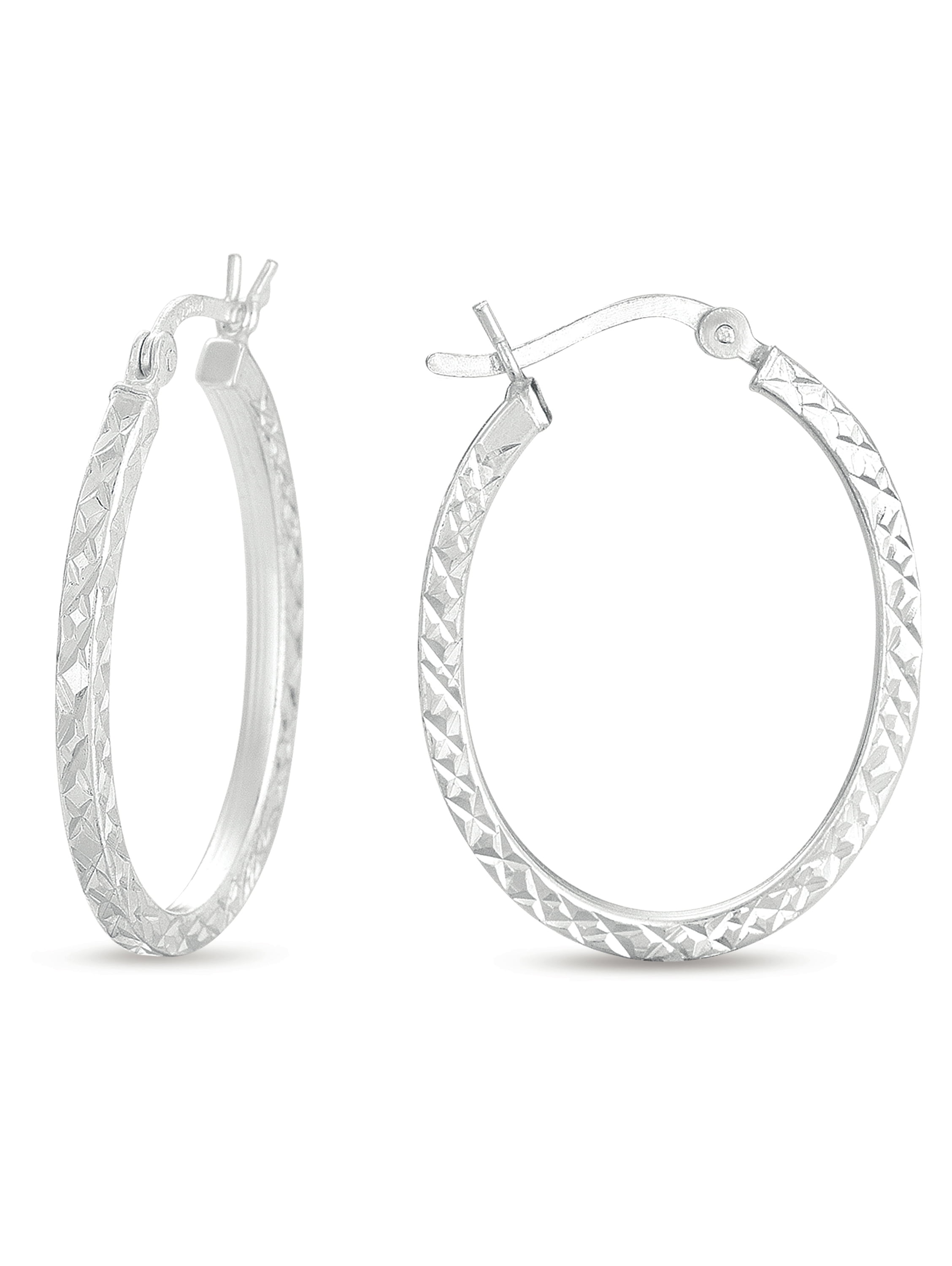 Diamond Cut Sterling Silver Oval Hoop Earrings - Walmart.com