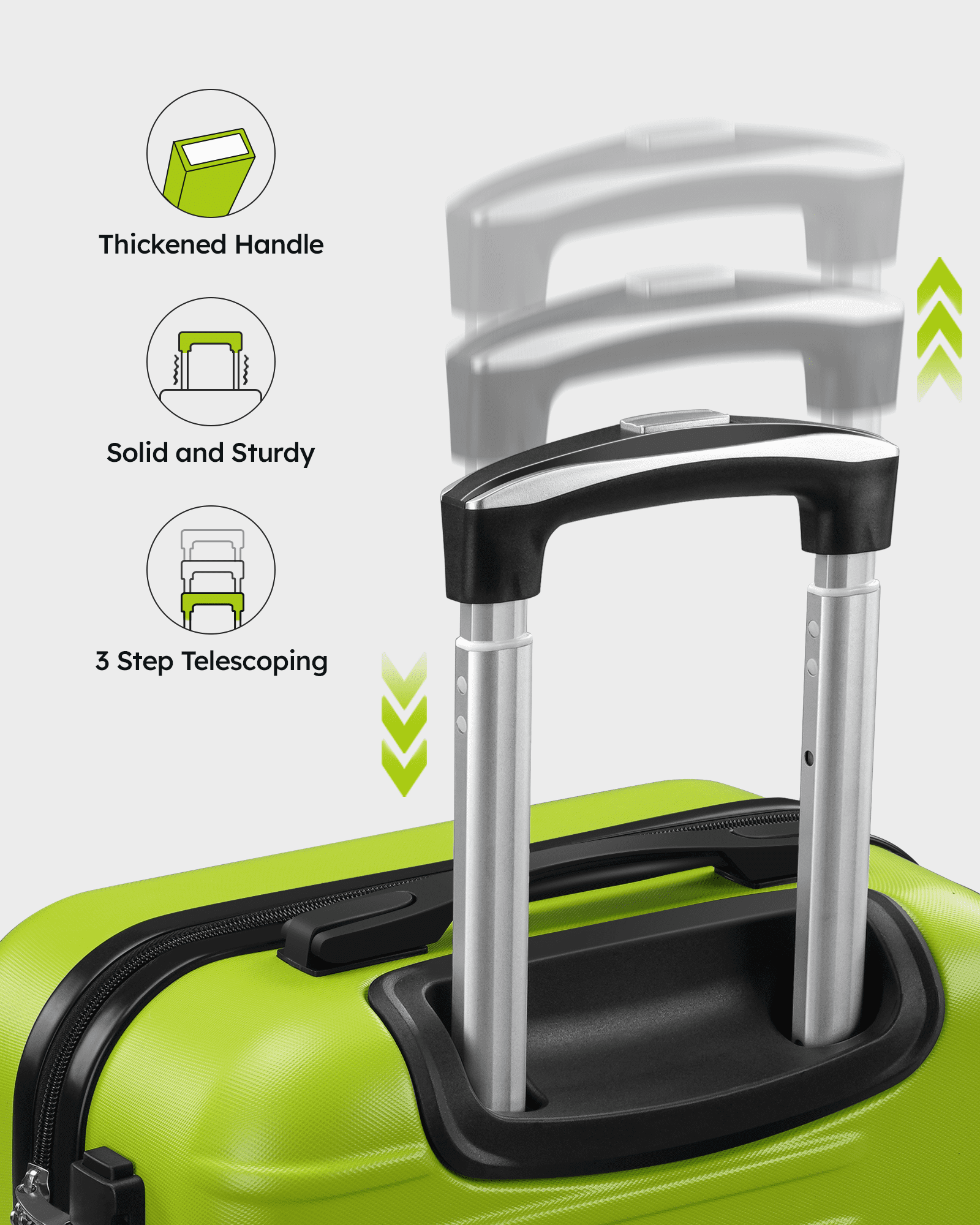 Walmart 3Piece Spinner Hard Shell Luggage Set, PC+ABS, CarryOn and Checked Suitcase, Green  (图5)
