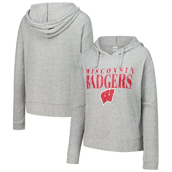 Women's Concepts Sport Heather Gray Wisconsin Badgers Juniper Soft Modest Cropped Long Sleeve Hoodie Top