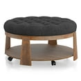 thumbnail image 3 of Furniture of America Brynn Tufted 1-Shelf Fabric Natural Tone and Dark Gray Ottoman Coffee Table, 3 of 6
