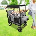 thumbnail image 6 of 4-Seater Wagon, High Landscape Baby Stroller Wagon with Removable Canopy, All Terrain Foldable Wagon with 5-Point Harness for Beach Garden Camping, Gray, 6 of 22
