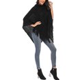 thumbnail image 4 of Women's Asymmetric Hem Poncho Sweater Pullover Shawl Knitted Winter Poncho Cape with Fringed Sides  Knitted Loose Batwing Sleeve Fashion Cape Sweater, 4 of 6