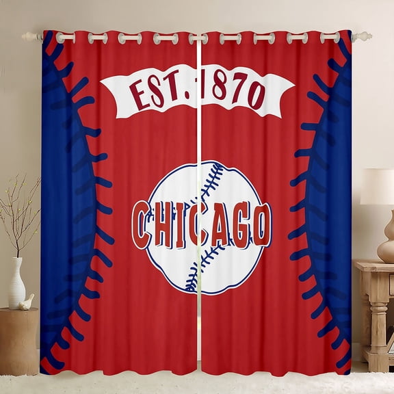 jejeloiu Boys Baseball Game Black Out Curtains,Chicago City Curtains Pack of 2 (42x63 Each),Ball Gaming Bedroom Curtains For Teens Boy,Microfiber Bedroom Decor