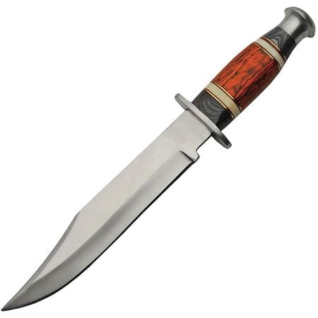 SZCO 14 Inch Wood Hunter Bowie Knife Stainless Steel Blade Pakkawood Handle Bone Spacers Leather Sheath Outdoor Utility Knife