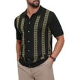 thumbnail image 4 of Men's Jacquard Polo Shirt Short Sleeve Button Down Knitted Golf Polo Shirts M Black, 4 of 5