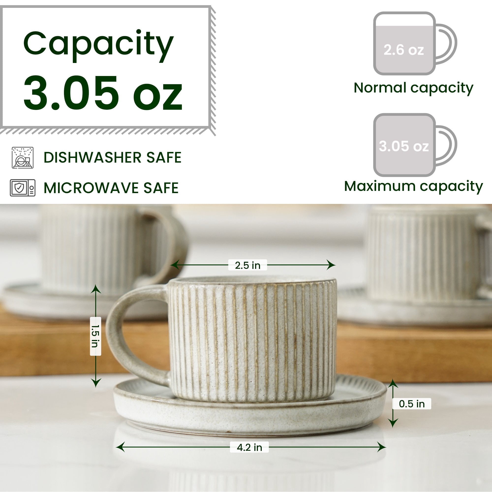 Bacimi Set Of 4 Mini Espresso Cups With Saucers, Handcrafted Stoneware For Coffee, Cocoa 90ml / 3oz Reactive Glaze Firing Process Makes Each Piece One Of A Kind.
