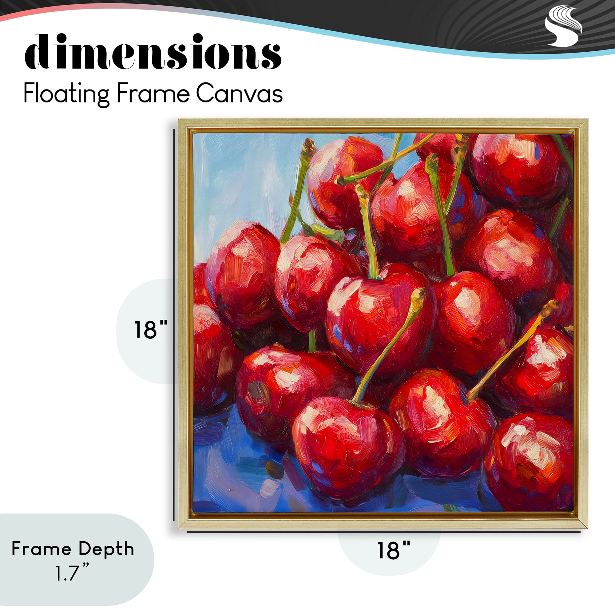Stupell Industries Luscious Red Cherries of Summer Gold Framed Floater Canvas Wall Art, design by Petal Prints Design