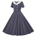 thumbnail image 2 of XUNKUSGA Girls Dresses 1950S Retro Dress Short Sleeve Shawl Collar Summer Dress Vintage Plaid Print Buttoned Slim Fit Swing Dress for Party Wedding,Black,12-13 Years, 2 of 6