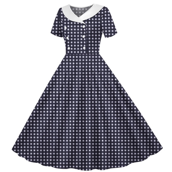 Freshbabe Girls'Gingham Plaid Dress, Collar Short Sleeve A-Line Dress for 4th of July, Spring Summer Casual and Parties