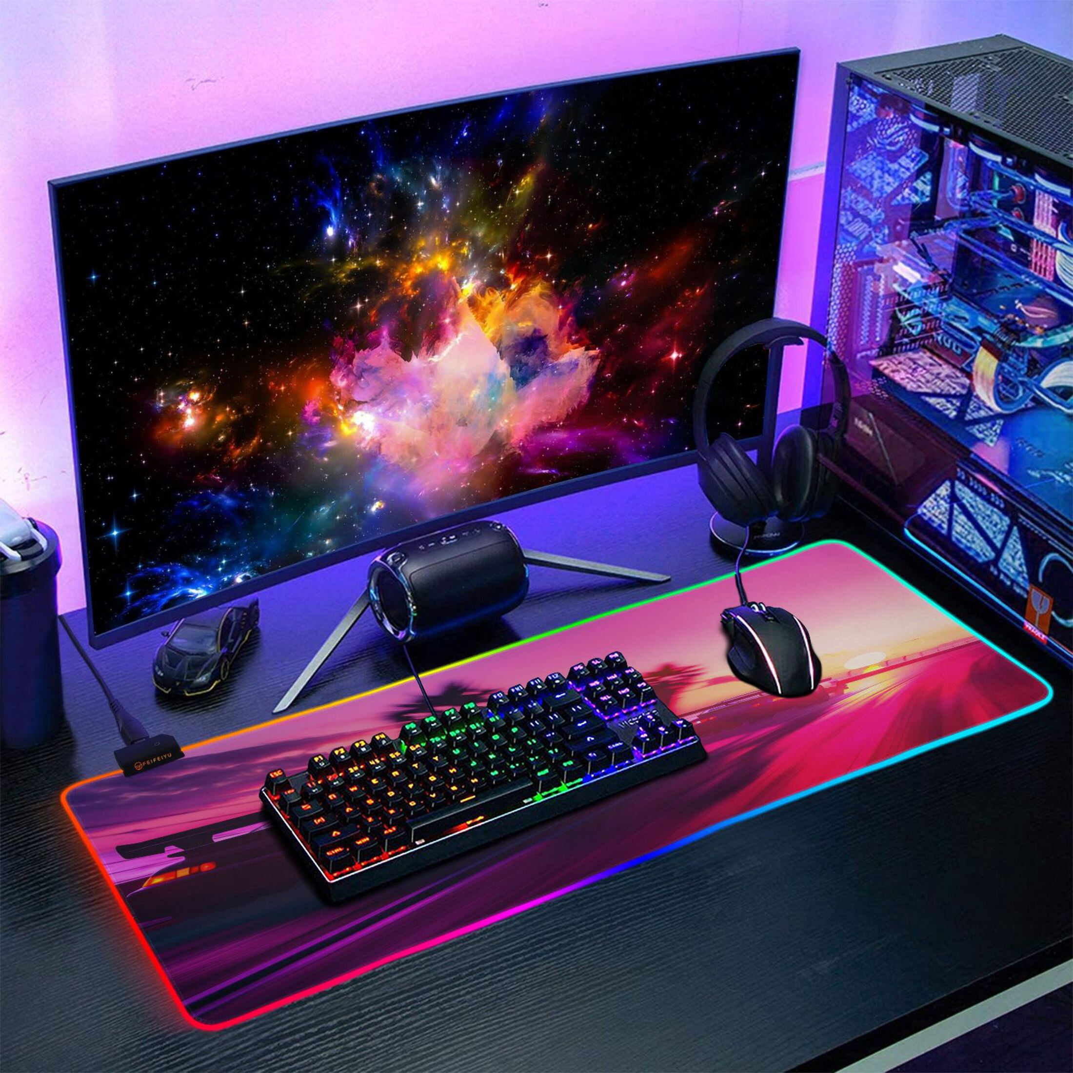 Large RGB Gaming Mouse Pad Led Glowing Mousepad Non-Slip Rubber Base 13 Light Modes 31.5x11.8 Sport Cars Racing