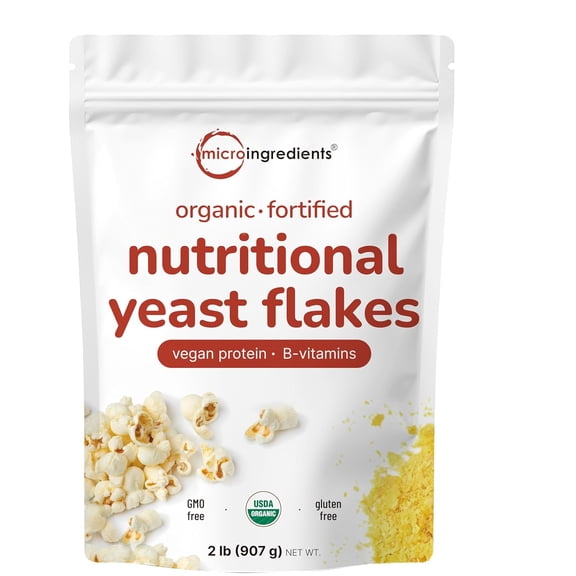 Micro Ingredients Organic Fortified Nutritional Yeast Flakes, 2lb (32oz) | Vegan Cheese Substitute, Non-GMO, Gluten Free