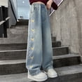 thumbnail image 2 of Baggy Jeans Kids Casual High Waisted Wide Leg Butterfly Print Pants Back To School Clothes Jean for Girls Size 3-14 Years, 2 of 9