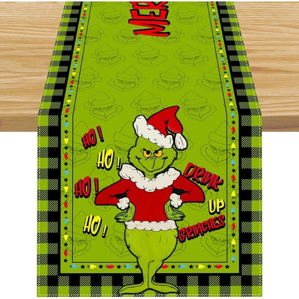 Camino de Mesa Navideño del Grinch, 180x38 cm, Decoración Festiva para Comedor y Fiestas, Tela Antimanchas