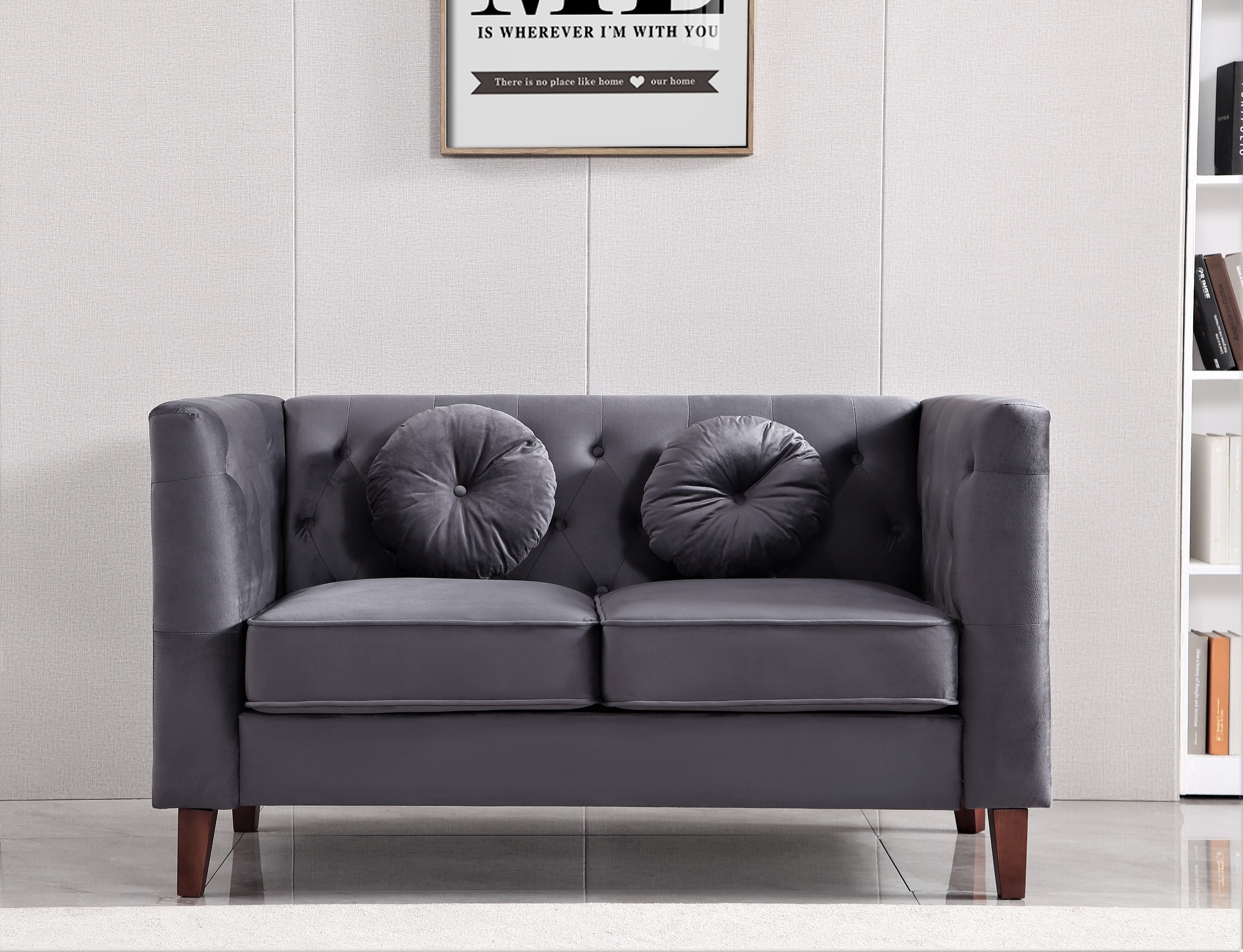 Uspridefurniture Fancher Kittleson Classic Chesterfield 3Pcs Livingroom Set,Gray