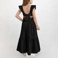 thumbnail image 4 of Kiijoy Girls Ruffled Backless Square Neck Dress Casual Solid Tiered Long Dress, Sizes 4-15, 4 of 4