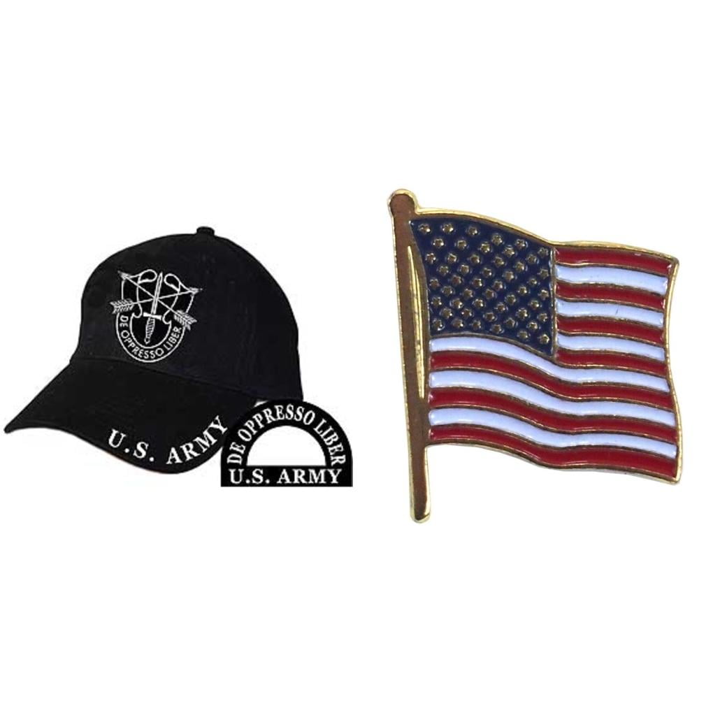 U.S. Army Special Forces Hat Black & USA American Flag Pin