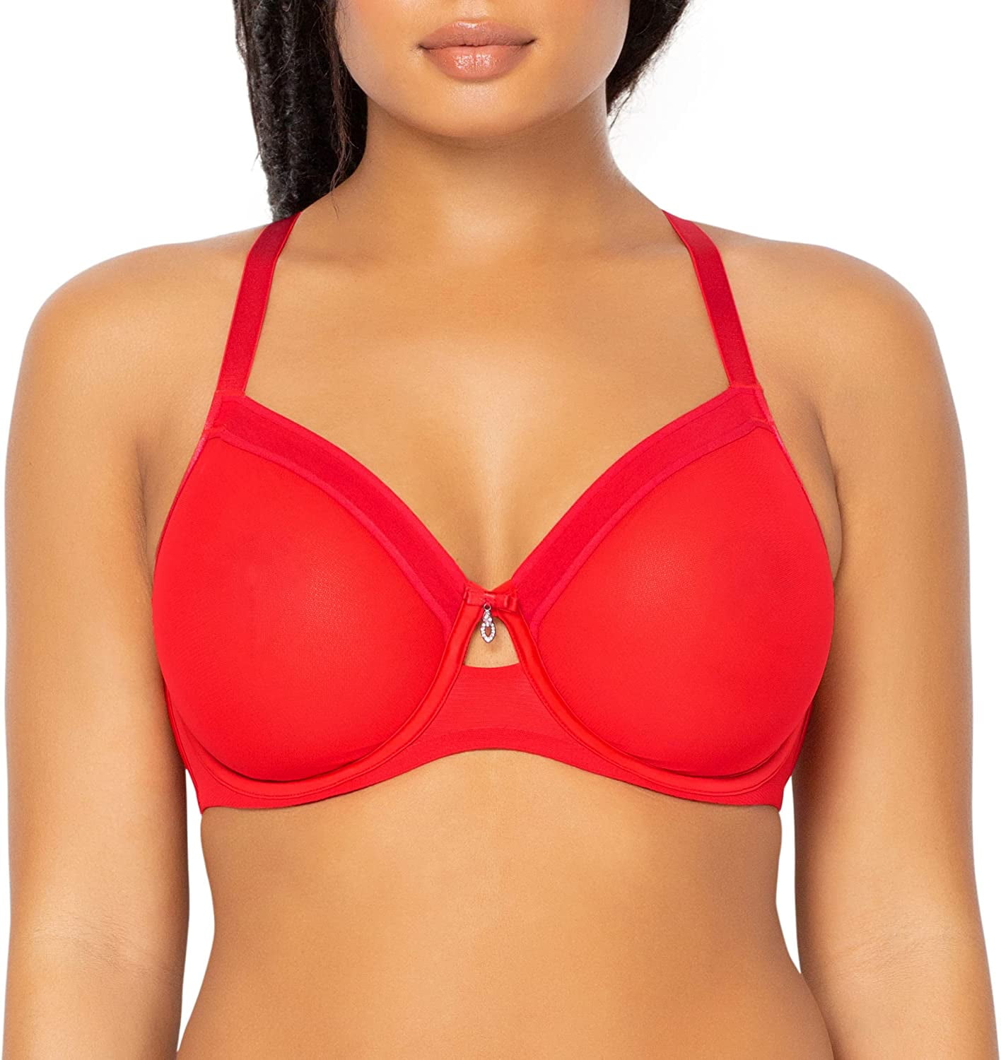 Curvy Couture Women's Sheer Mesh Full Coverage Unlined Underwire Bra