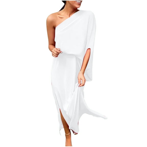 Sexy One Shoulder Dresses for Women Boho Half Sleeve Printed Holiday Maxi Dress Side Split Casual Comfy Beach Dress