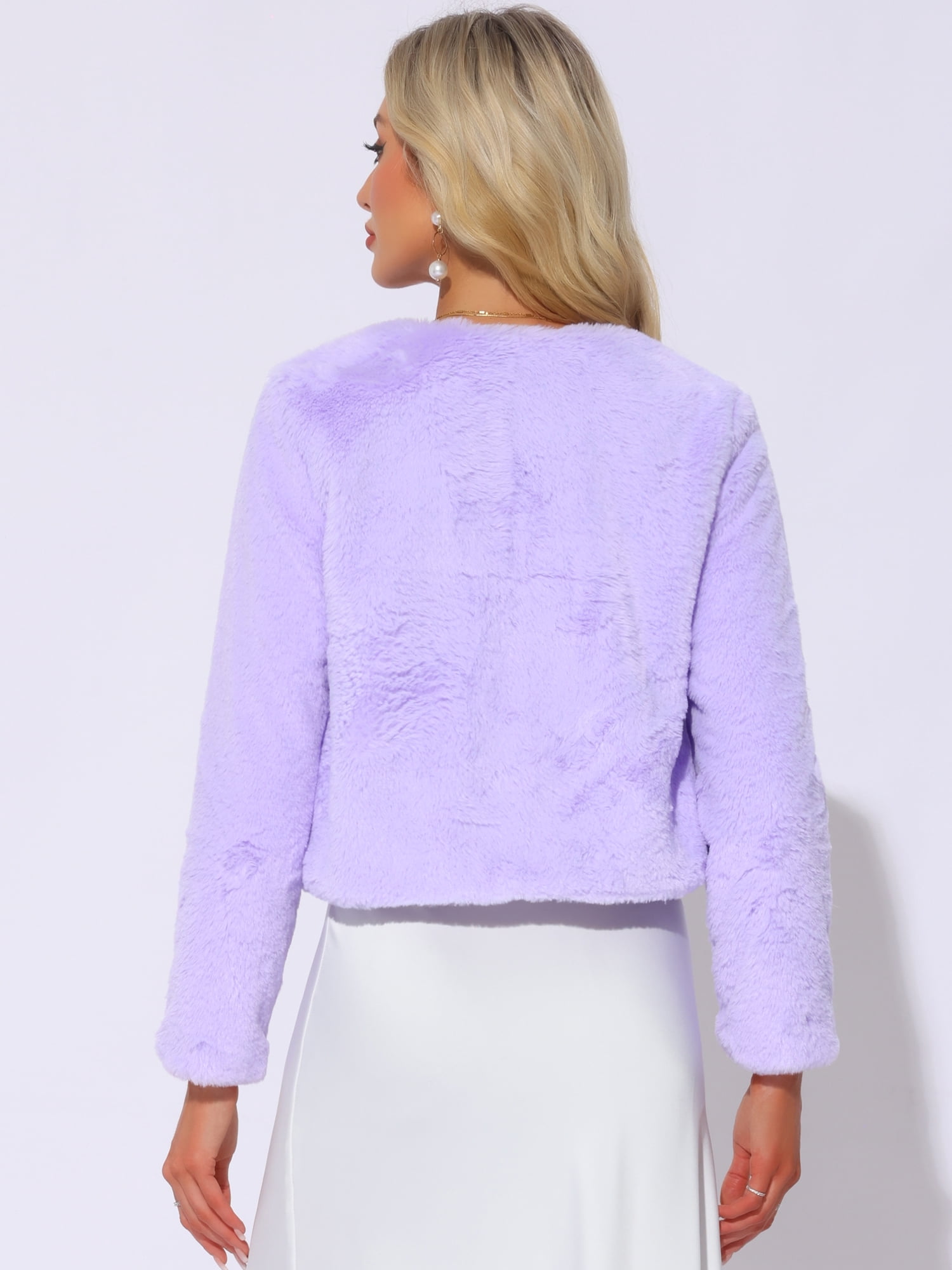 DARING DIVA Women's Faux Fur Cropped Open Front Jacket Bolero Coat S Light Purple
