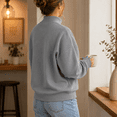 thumbnail image 5 of Women Mock Neck Sweatshirt Oversized Drop Shoulder Turtleneck Soft Long Sleeve Solid Color Pullover Casual Fall Everyday Tops Gray S, 5 of 8