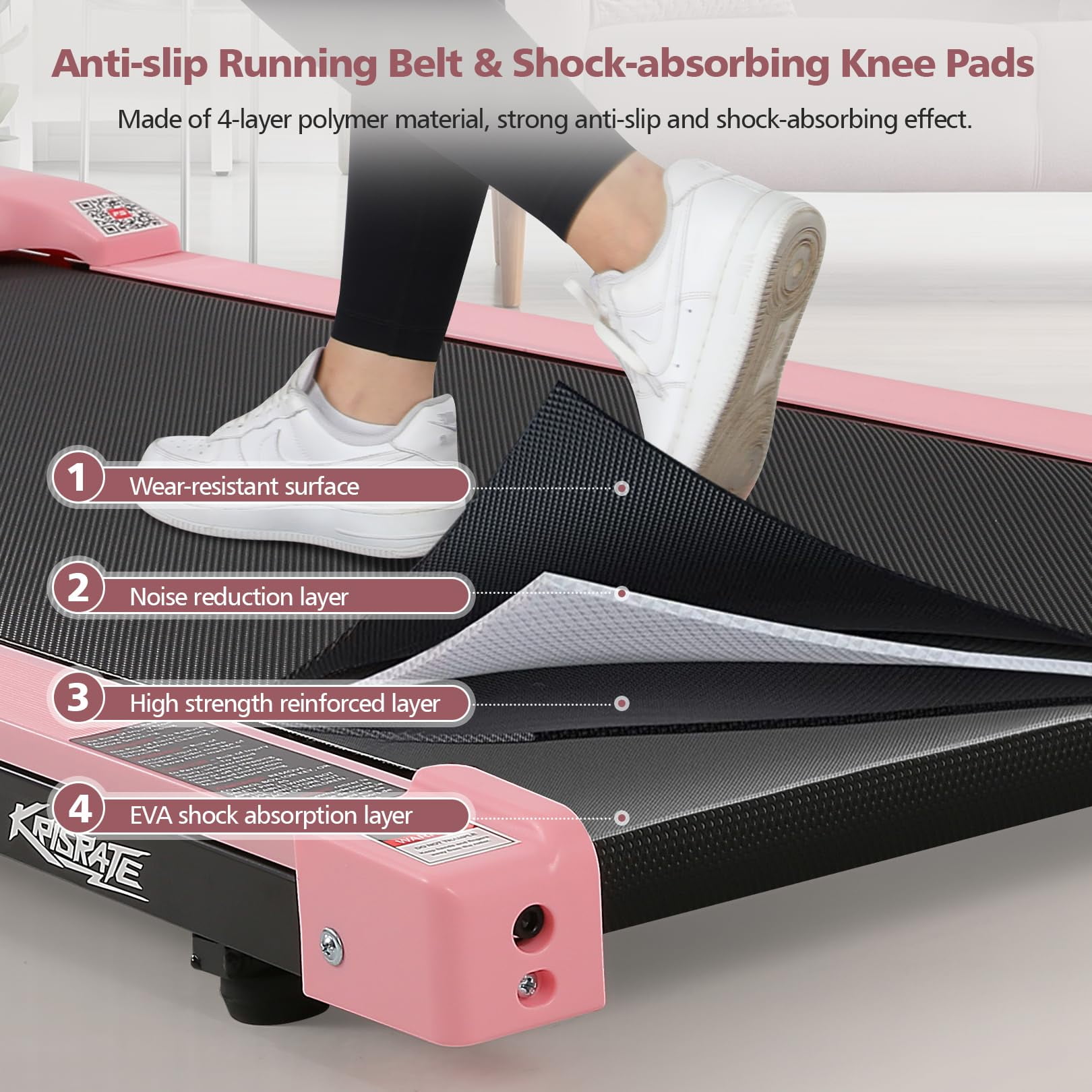 KRISRATE Walking Pad Treadmill with LED Display, Under Desk Treadmill with APP & Remote Control, Portable Treadmills for Home Office with Quiete, Max 250lbs Weight Capacity & Installation-Free