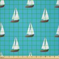 thumbnail image 2 of Ambesonne Nautical Fabric by the Yard Microfiber, Marine Sailing Boat Motifs, 2 Yards, Deep Sky Blue White and Brown, 2 of 2