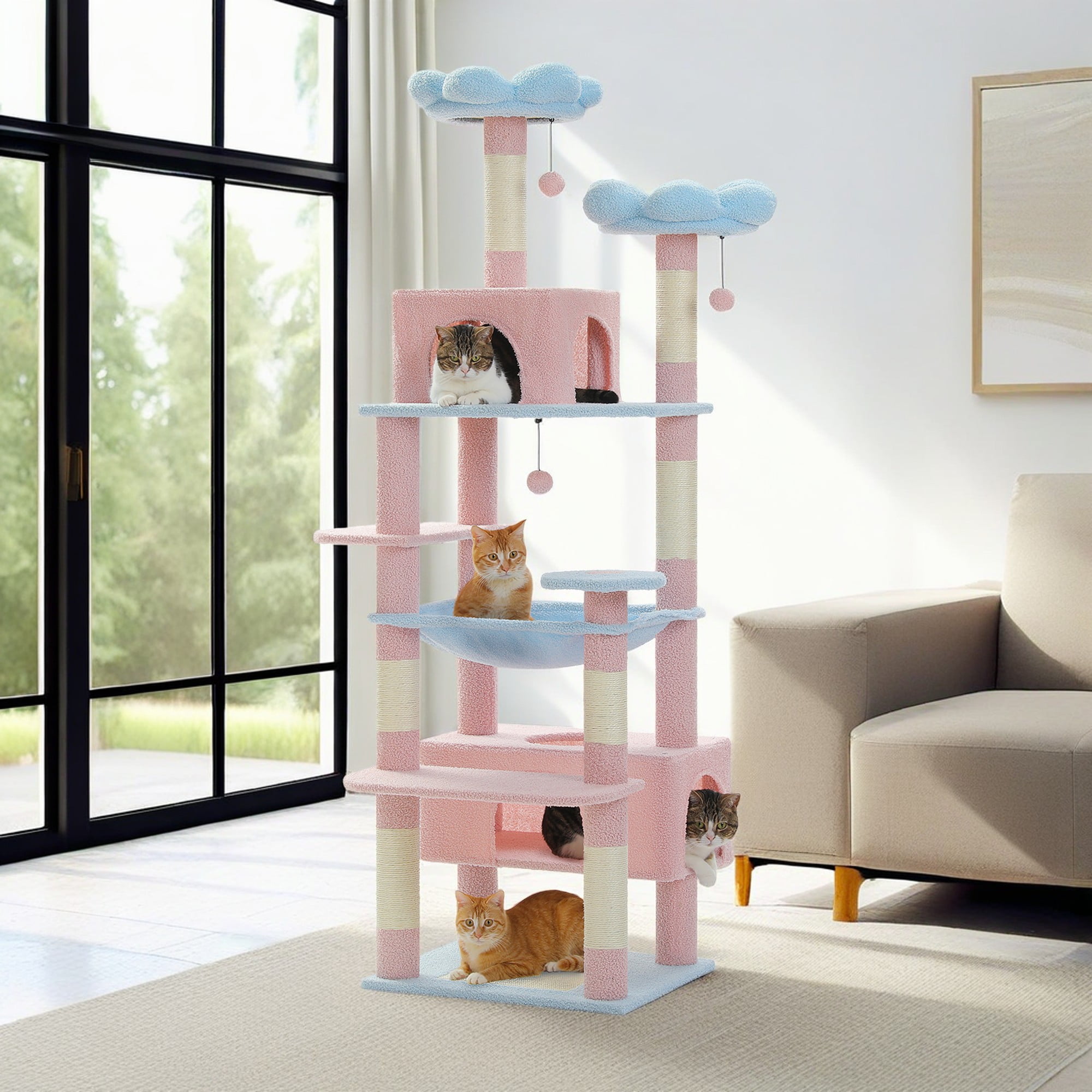 resenkos 72" Cat Tree Tower for Large Cats, Indoor Cat Condo with Sisal-Covered Scratching Posts and Pads, 2 Padded Perch, Blue