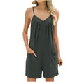 thumbnail image 1 of AherBiu Boho Short Jumpsuits for Women Sleeveless V Neck Wide Leg Comfy Summer Rompers with Pockets, 1 of 5