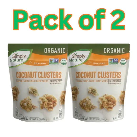 Keto Coconut Clusters, Organic Snack with Pumpkin, Sunflower & Hemp Seeds, Gluten-Free, Non-GMO, 10 oz- Pack of 2