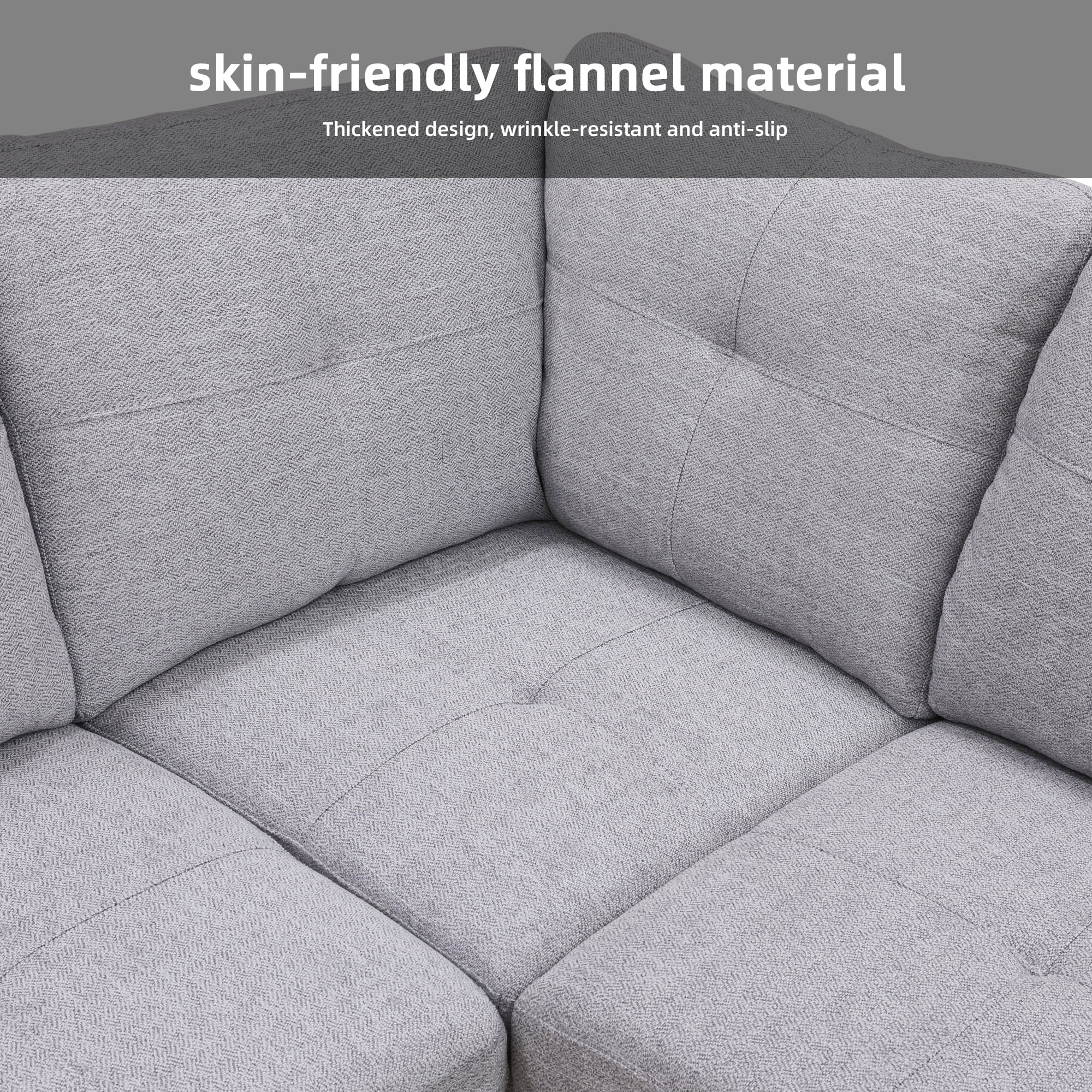 MAYEERTY 97" Modern Flannel 3-Piece Couch Living Room Sofa Set，Gray White
