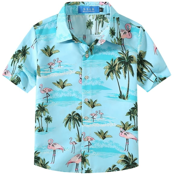 SSLR Youth Big Boys Casual Button Down Shirt Short Sleeve Hawaiian Shirts for Boys