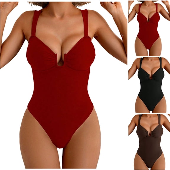 Itsame Womens One Piece Swimsuit Sets Women Slim Bikini Breast Pad Swimwear Black Size M