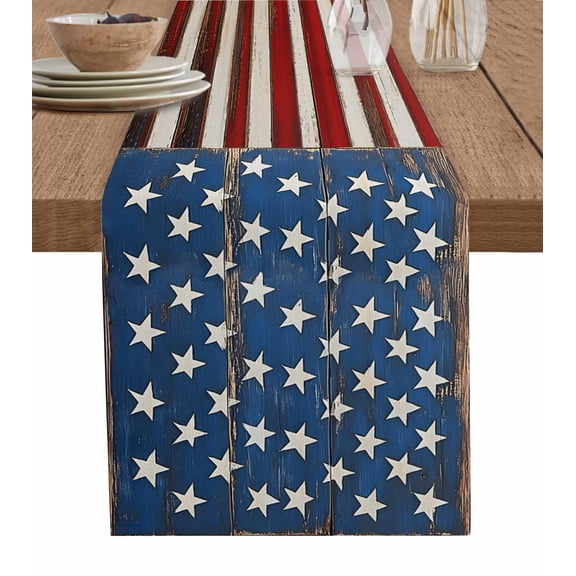 Hokiten Table Runners 120 Inches Long Dress Scarves, Farmhouse American Flag Farmhouse Coffee/Dining/Kitchen Table Runner for Living Room, Blue Red USA Flag Vintage 13x120 Inch