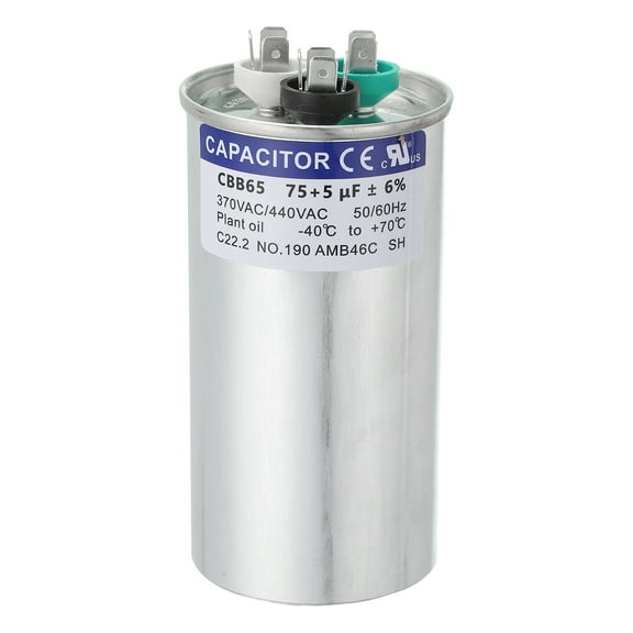 Uxcell CBB65 Capacitor, 75 5uF 370-440 VAC 50/60Hz Aluminium CBB65 Air Conditioner Motor Starting Round Capacitor for HVAC Systems, Air Conditioner, Heat Pump