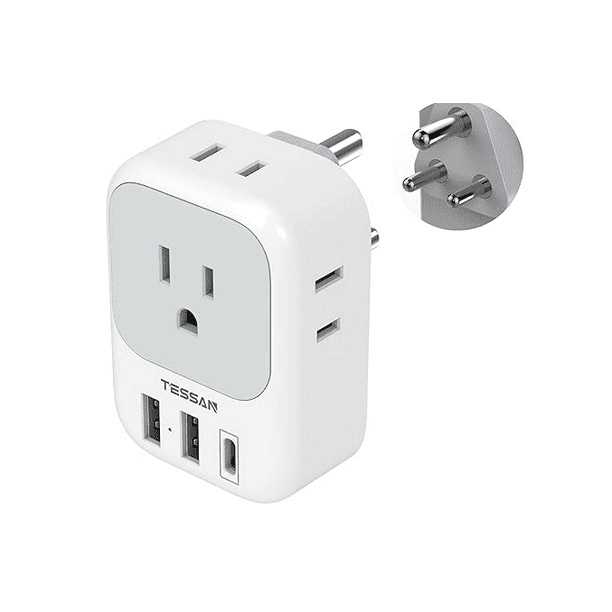 Adaptador Alemania Viaje, Universal Francia Enchufe de Corriente con 3 USB (1 USB C), Cargador Tipo C con 4 Salidas Xtellar blanco